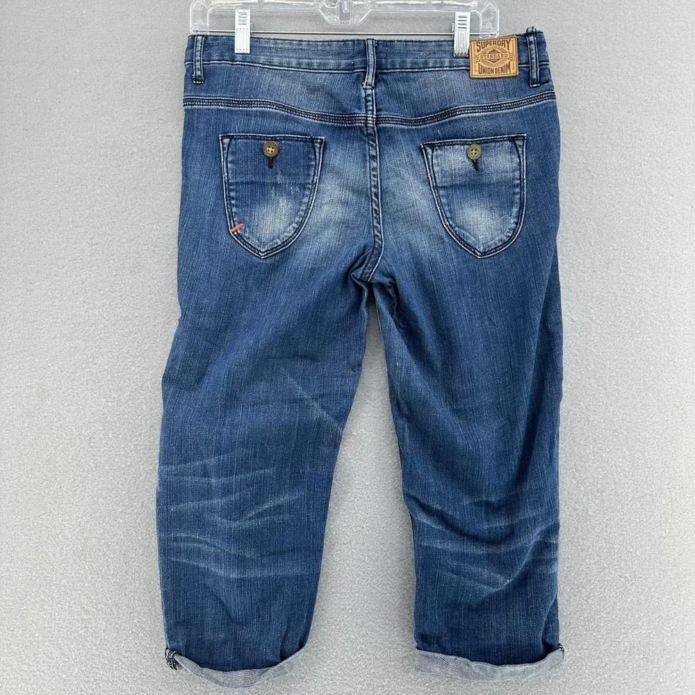 Superdry Cropped Union Denim Capri Blue Jeans Womens Size 30 (32x19) Preppy Rock - Picture 2 of 9